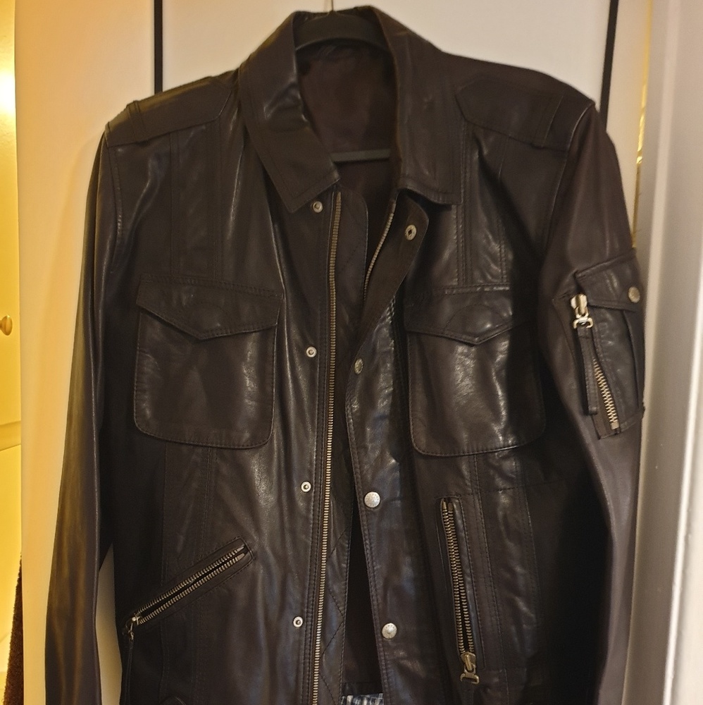 Hugo Boss brown leather jacket.